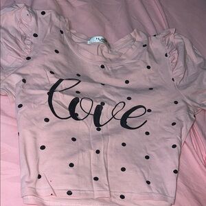 Huxbaby Pink Top with Black Polka Dots and Love Script
